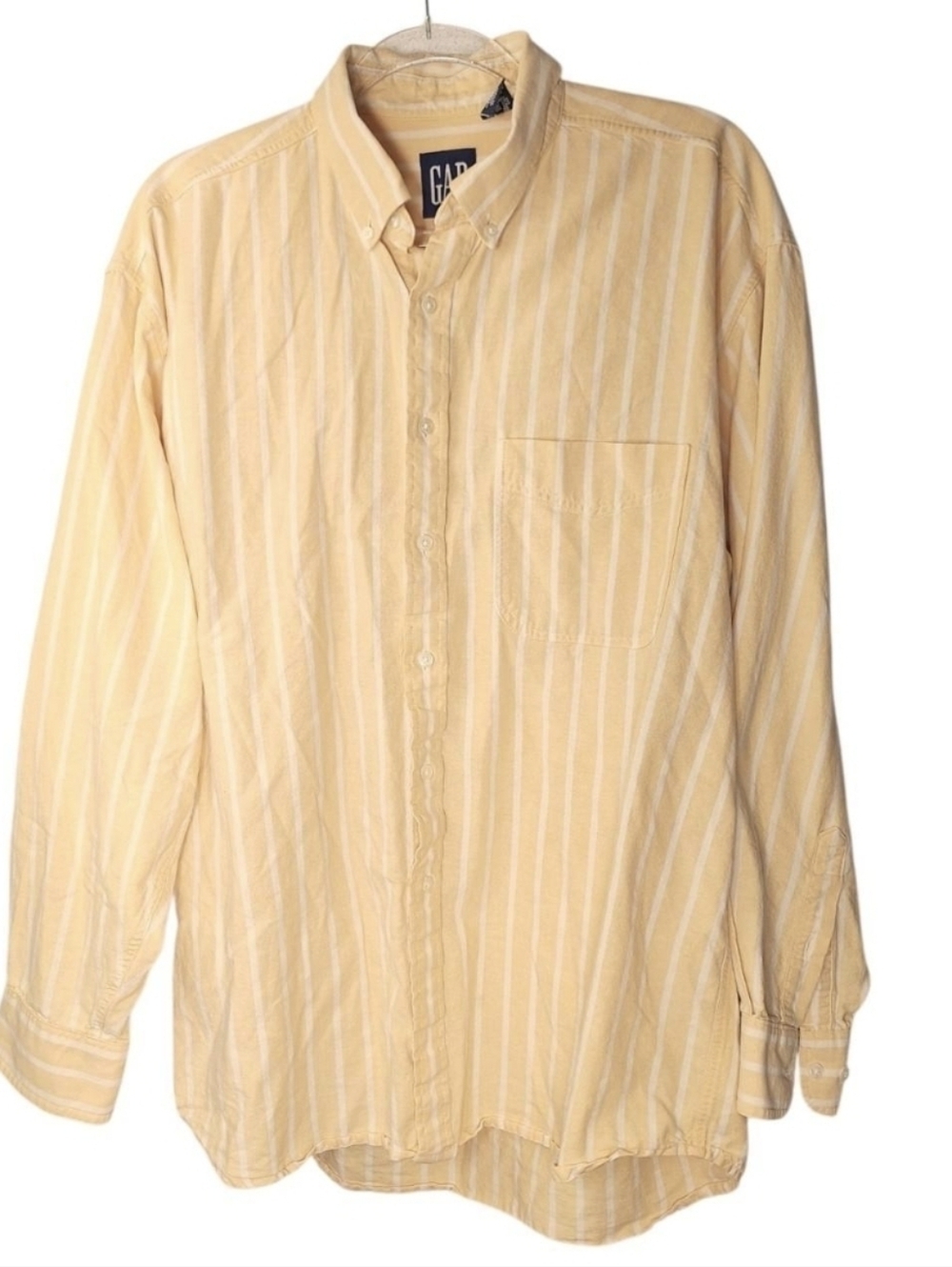 Vintage 90s Gap Long Sleeve Button Down Mens Large Yellow White Striped Nautical